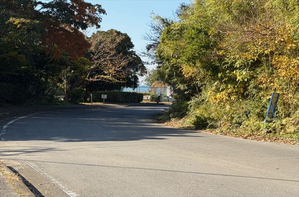 道路の先には海が広がる